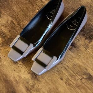 Roger Vivier Gray Flats with Black Buckle